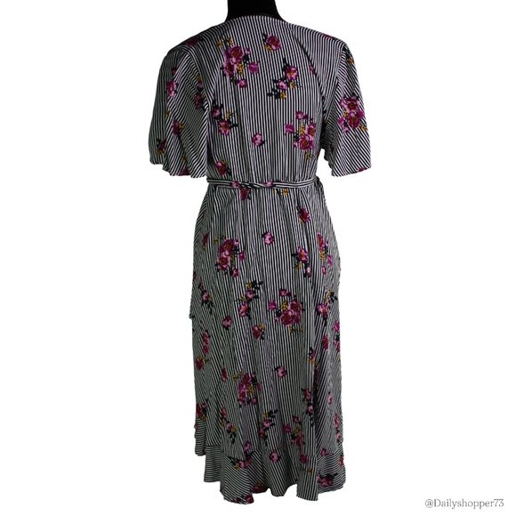 Torrid Women's Striped Floral Short Sleeve Faux Wrap Ruffle Hem Dress - Picture 6 of 8